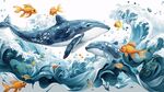海洋中的鲸鱼与灵动金鱼