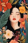 花丛中闭眼的美丽女子