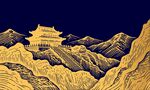 中国风山脉道观山水画