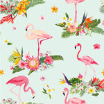 火烈鸟与花卉的清新图案数码印花