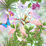 火烈鸟与花卉蝴蝶梦幻图景数码印