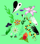 手绘多彩植物与抽象元素