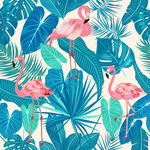火烈鸟与热带植物图案数码印花