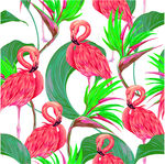 火烈鸟与热带植物图案数码印花