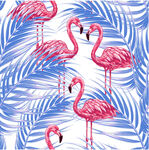 火烈鸟与蓝叶的梦幻图案数码印花