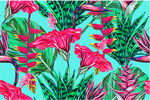 热带花卉植物无缝图案数码印花