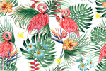 火烈鸟与热带植物图案数码印花