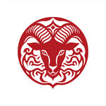 圆形羊头剪纸艺术图案