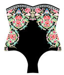 刺绣装饰黑色抹胸连体衣