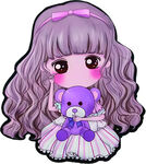 卷发萌妹与紫色小熊玩偶