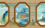 中式屏风山水花鸟装饰画