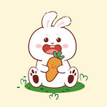 可爱白兔抱胡萝卜坐草地