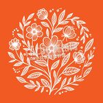 圆形花卉植物白色底纹