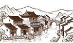 山水画江南水乡古建筑