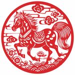 十二生肖窗花剪影矢量图马