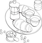 早餐静物线描图 矢量图