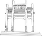 中式牌坊建筑线稿图 矢量图