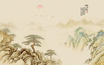 新中式迎客松古风山水画背景墙