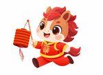 小马贺岁手提红灯迎新春海报