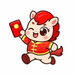 拿着红包奔跑红发小马玩偶图案