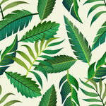 热带风绿叶无缝图案背景数码印花