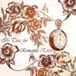 复古花卉与怀表浪漫图案