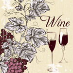 葡萄酒主题插画与酒杯