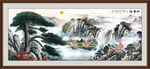 办公室迎客松山水画 