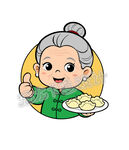 慈祥奶奶端饺子竖拇指