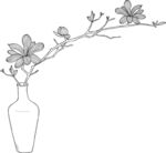 花瓶中绽放的花枝线条画 矢量图