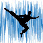 武术者跃起的动感剪影