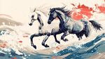 双马奔腾于浪涛之上