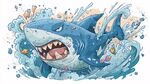 愤怒鲨鱼在海浪中咆哮