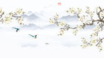 中式手绘花鸟背景壁画