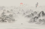 古风国画山水画背景墙