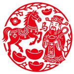 马年财神剪纸贴纸图案