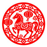 圆形马年剪纸