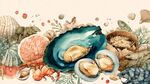 水彩绘多彩海鲜贝类组合