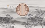 中式山水意境窗景图