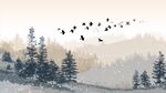雪林飞鸟景