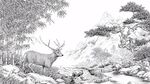 鹿栖山林间水墨画意境
