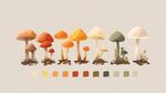 多彩蘑菇插画及色彩示例