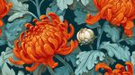 橙菊绿叶构成美丽花卉图案