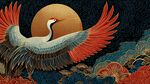 丹顶鹤展翅于日月山海间