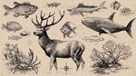 复古风格动物插画集合