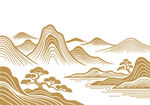 矢量意境中式山水艺术线条背景墙