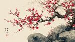 红梅倚石图