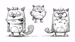 三只表情各异的卡通猫咪