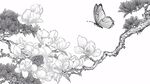 玉兰花枝间的蝴蝶飞舞