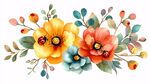 水彩花卉组合 瓢虫点缀